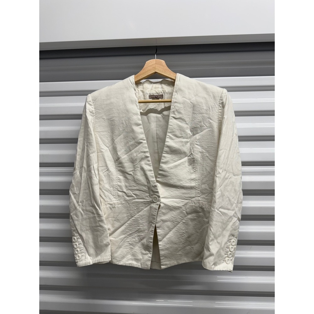 Helmut Lang White Collarless Single Button Blazer Jacket Size 2 Minimalist